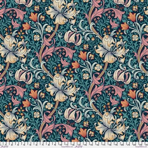 Original Morris & Co. Backing Fabric Golden Lily Teal 108" wide backing Collection Red House QBWM007.TEAL William Morris 100% Cotton fabric