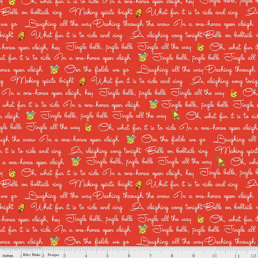 Riley Blake Jingle Bells Lyrics Red by Lindsay Wilkes C14832-RED for Christmas quilting apparel home decor 100% cotton fabric