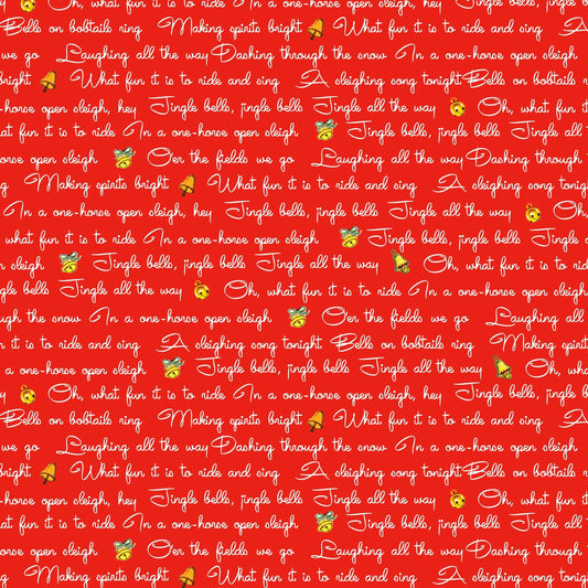 Riley Blake Jingle Bells Lyrics Red by Lindsay Wilkes C14832-RED for Christmas quilting apparel home decor 100% cotton fabric