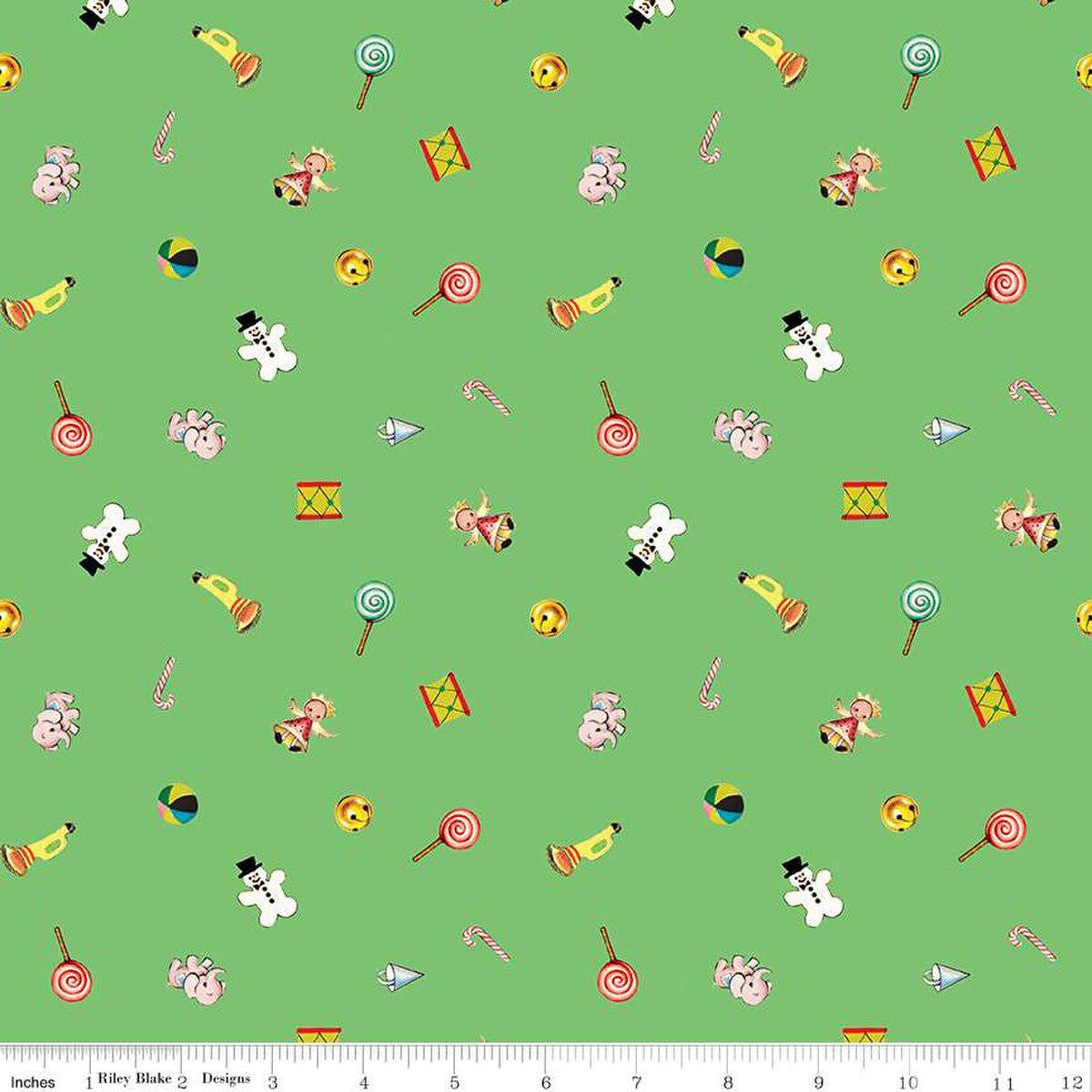 Riley Blake Jingle Bells Toys Green C14833-GREEN for Christmas quilting apparel home decor 100% cotton fabric