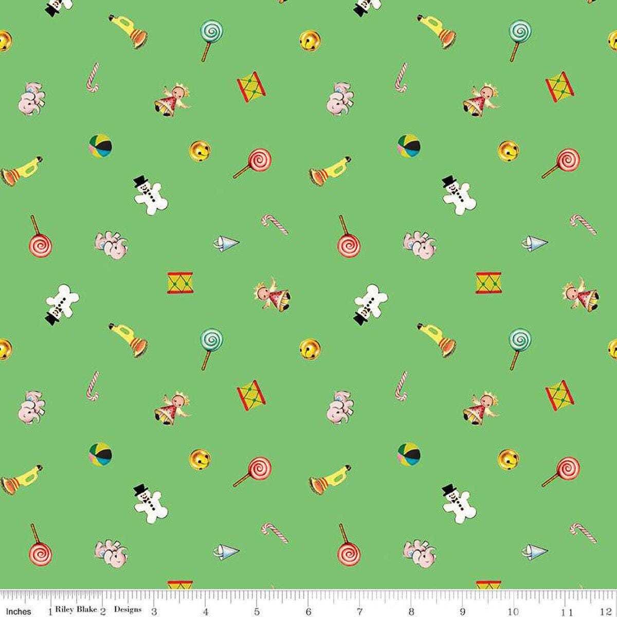 Riley Blake Jingle Bells Toys Green C14833-GREEN for Christmas quilting apparel home decor 100% cotton fabric