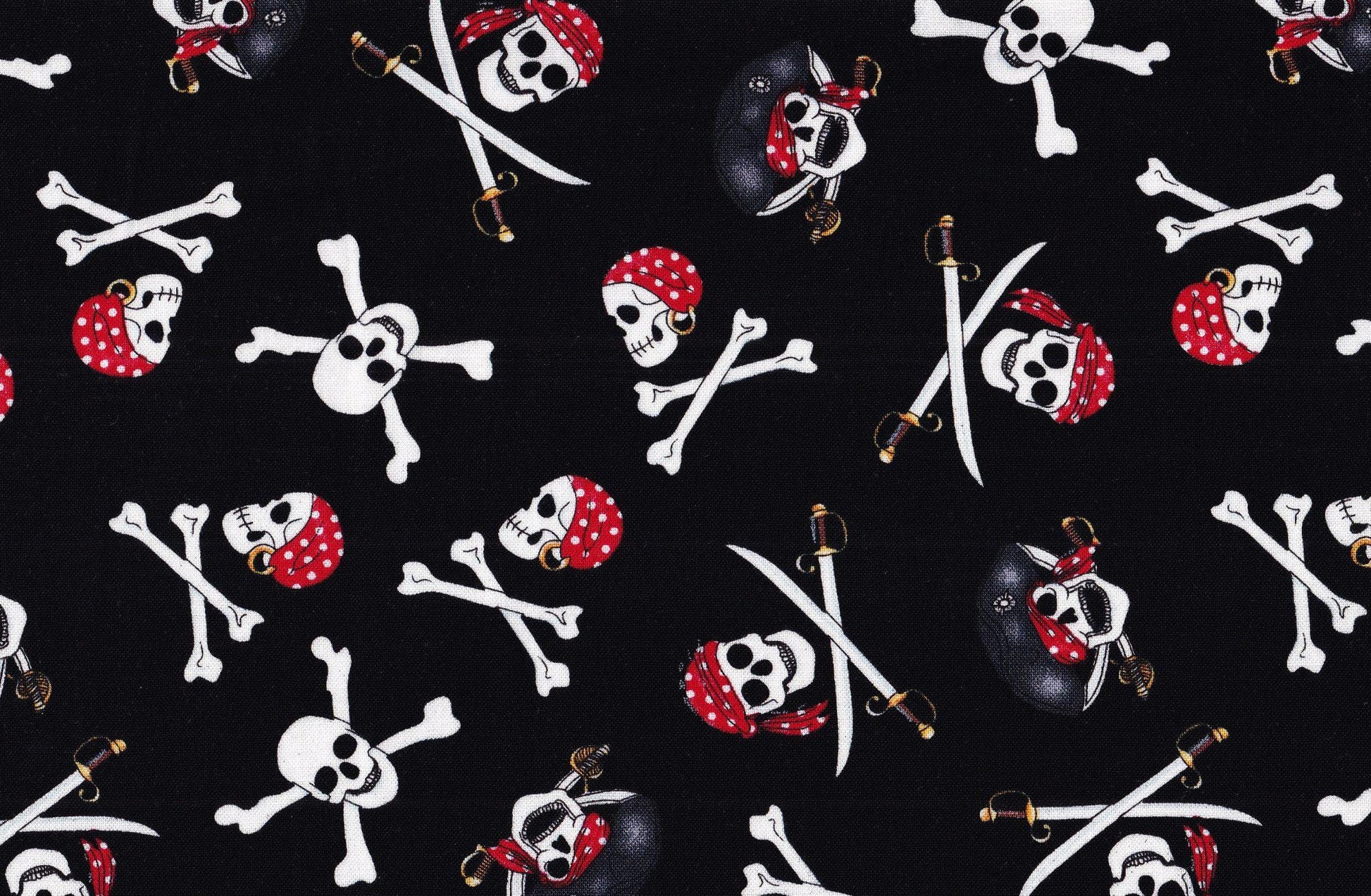 Hi Fashion Halloween Novelty 0942-9507 Black Pirate Skulls 100% Cotton Fabric