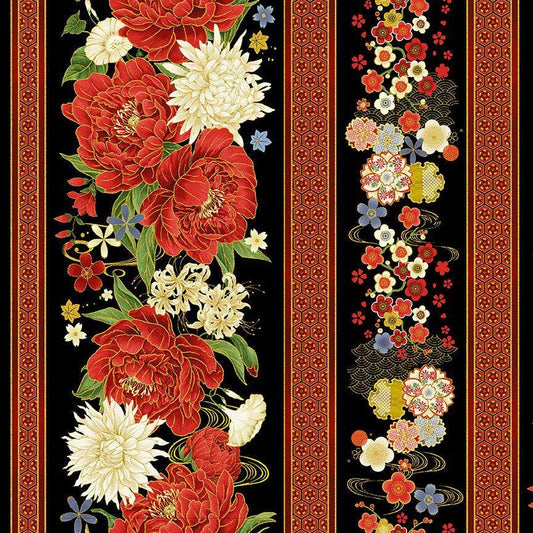 Timeless treasures Lotus Garden 11" stripes met LOTUS-CM3662  black 100%  Cotton fabric