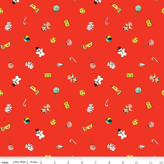 Riley Blake Jingle Bells Toys Red C14833-RED  for Christmas quilting apparel home decor 100% cotton fabric