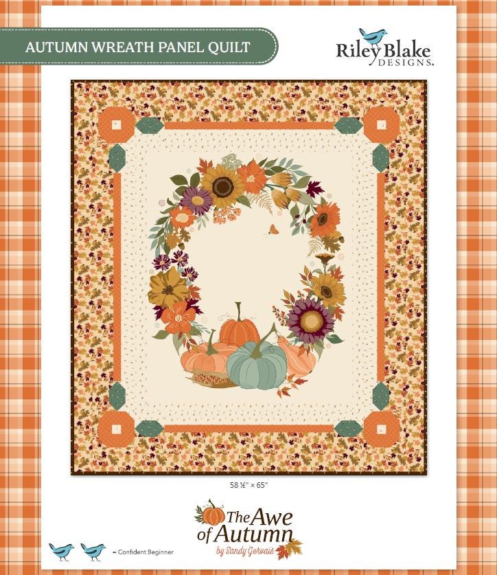 The Awe of Autumn Autumn Wreath Panel  PD16198-BROWN PANEL 100% Cotton Fabric 35 1/2" x 43" free PDF pattern