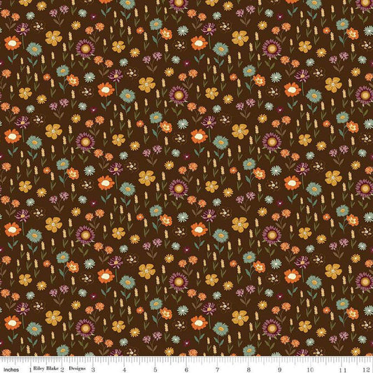 The Awe of Autumn Floral Brown C16194-BROWN 100% cotton with free digital pattern