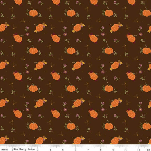 The Awe of Autumn Pumpkins Brown C16192-BROWN  100% cotton with free digital pattern