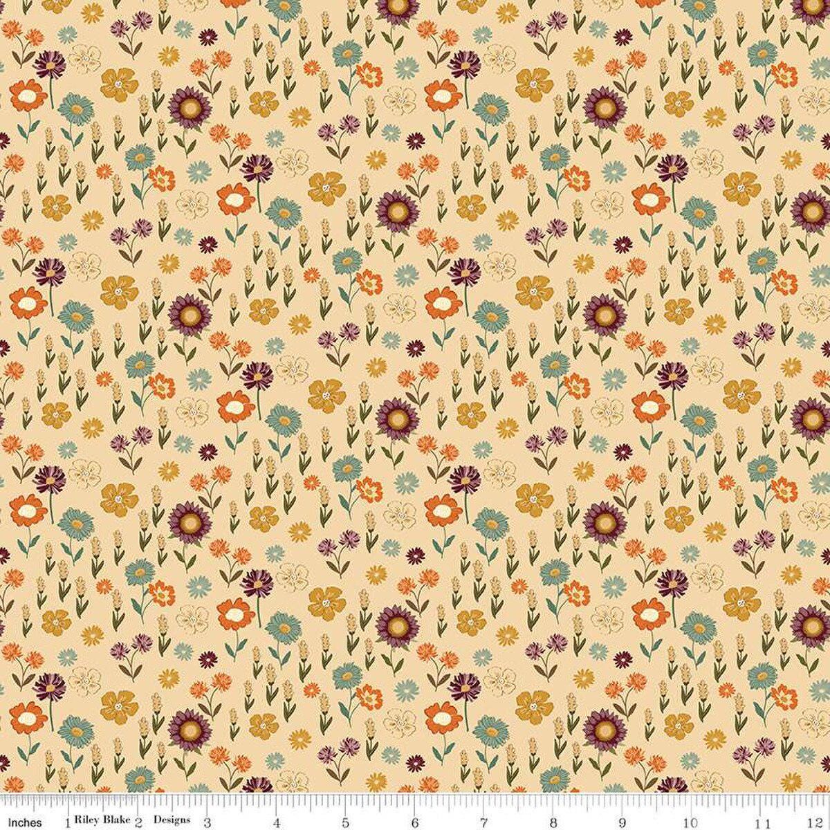 The Awe of Autumn Floral Latte C16194-LATTE  100% cotton with free digital pattern