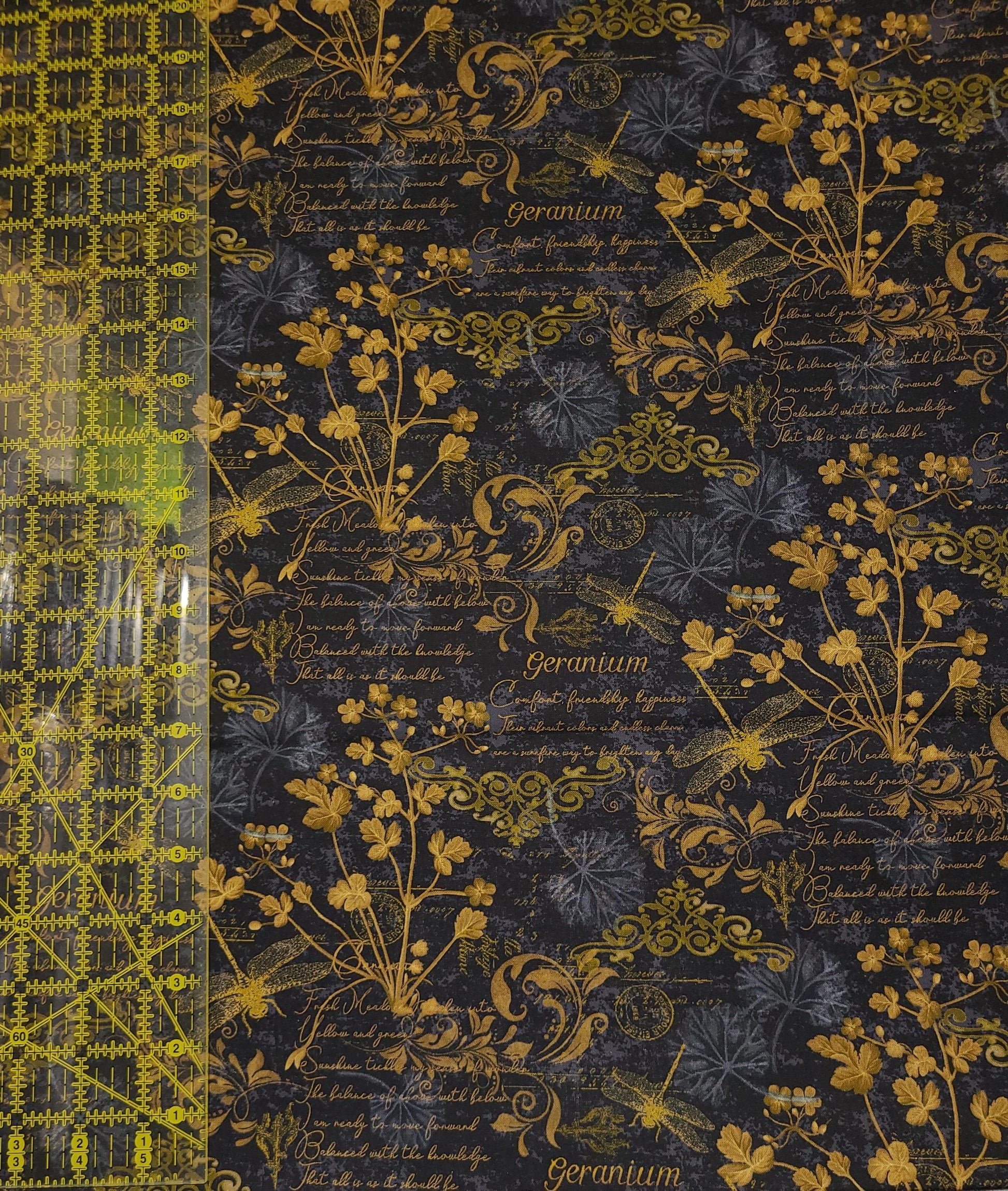 Timeless treasures scarlet beauty  text and floral FLEUR-CD3182 BLACK 100% Cotton fabric