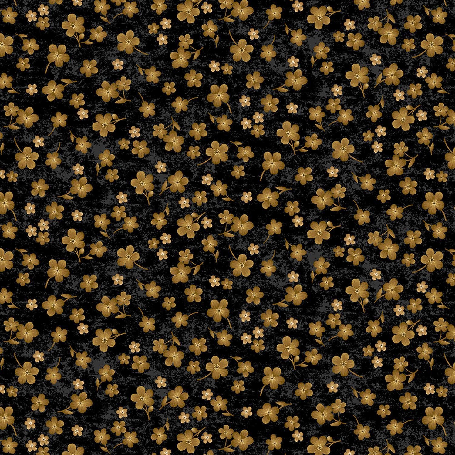 Timeless Treasures Fabrics Scarlet Beauty tossed gold geranium FLEUR-CD3187 BLACK 100% Cotton fabric