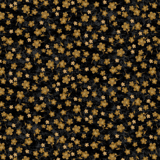 Timeless Treasures Fabrics Scarlet Beauty tossed gold geranium FLEUR-CD3187 BLACK 100% Cotton fabric