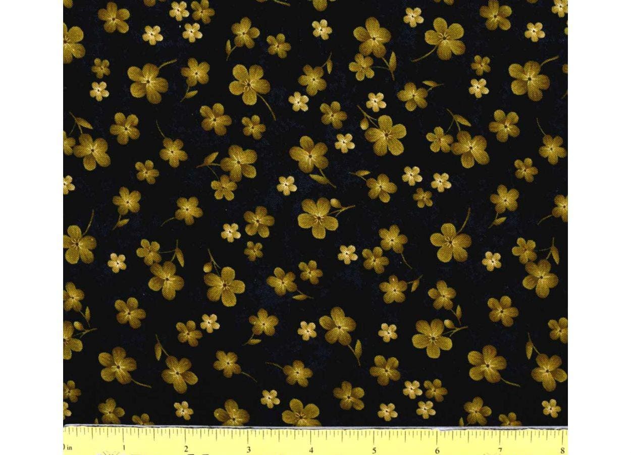 Timeless Treasures Fabrics Scarlet Beauty tossed gold geranium FLEUR-CD3187 BLACK 100% Cotton fabric