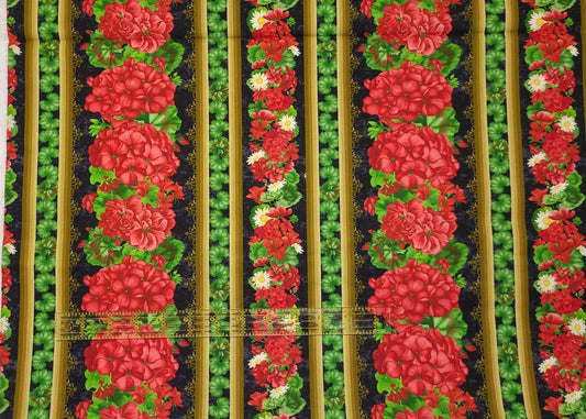 Timeless treasures scarlet beauty  border stripe FLEUR-CD3181 black 100% Cotton fabric