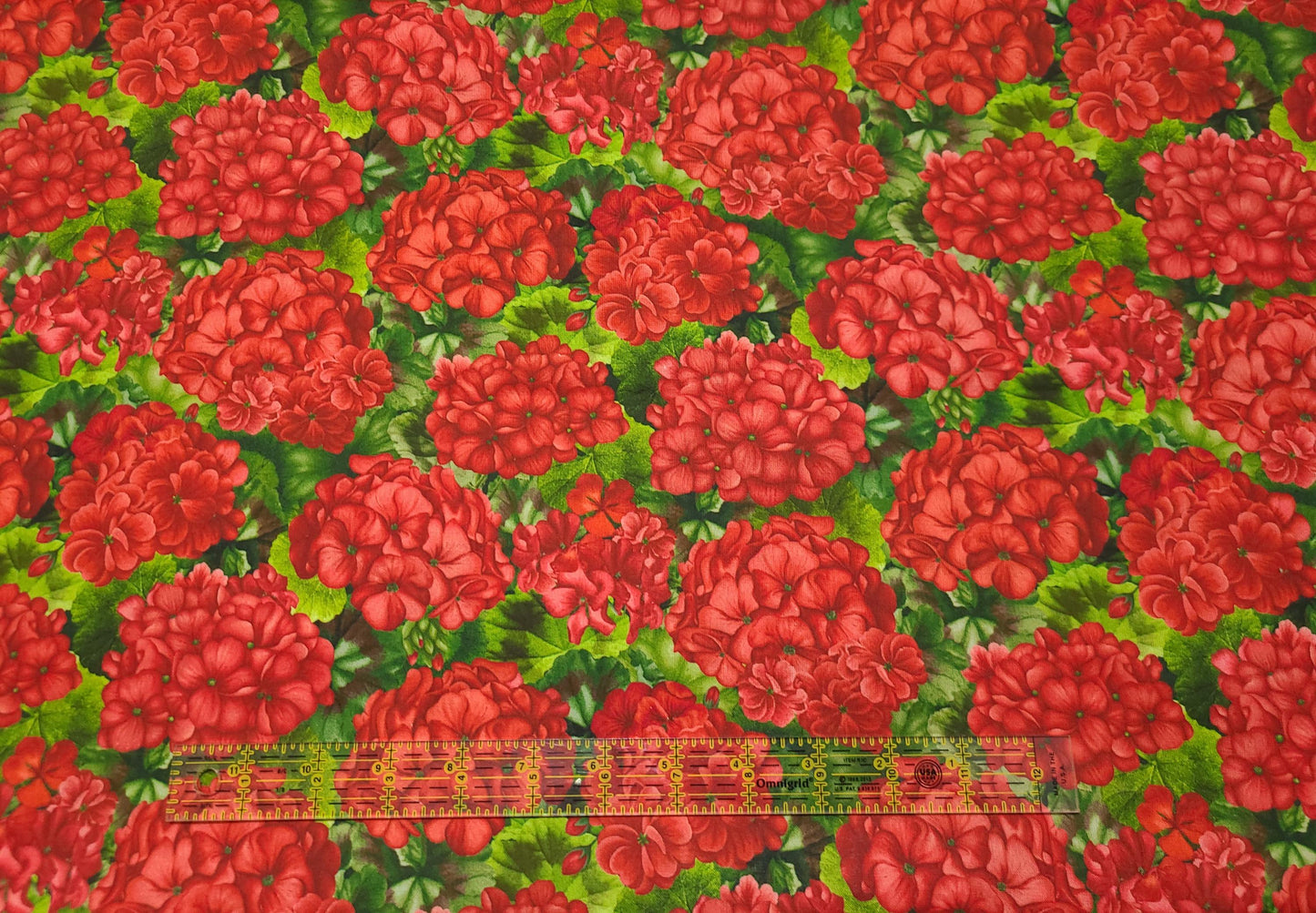Timeless treasures scarlet beauty packed geranium with leaves CD3183  100% Cotton fabric
