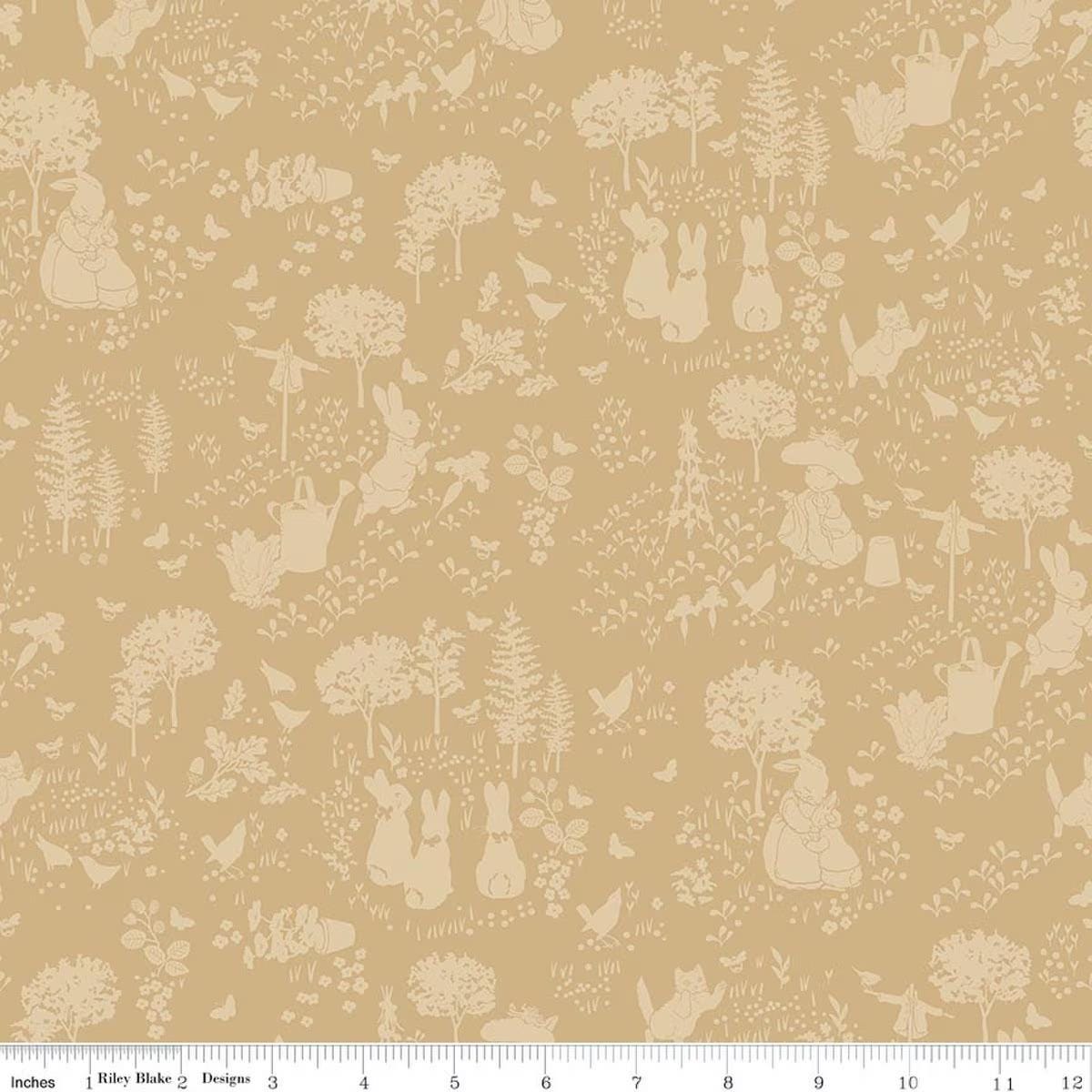 Peter Rabbit™ and Benjamin Bunny™ Tonal Garden C17251-TAN from Riley Blake 100% cotton fabric