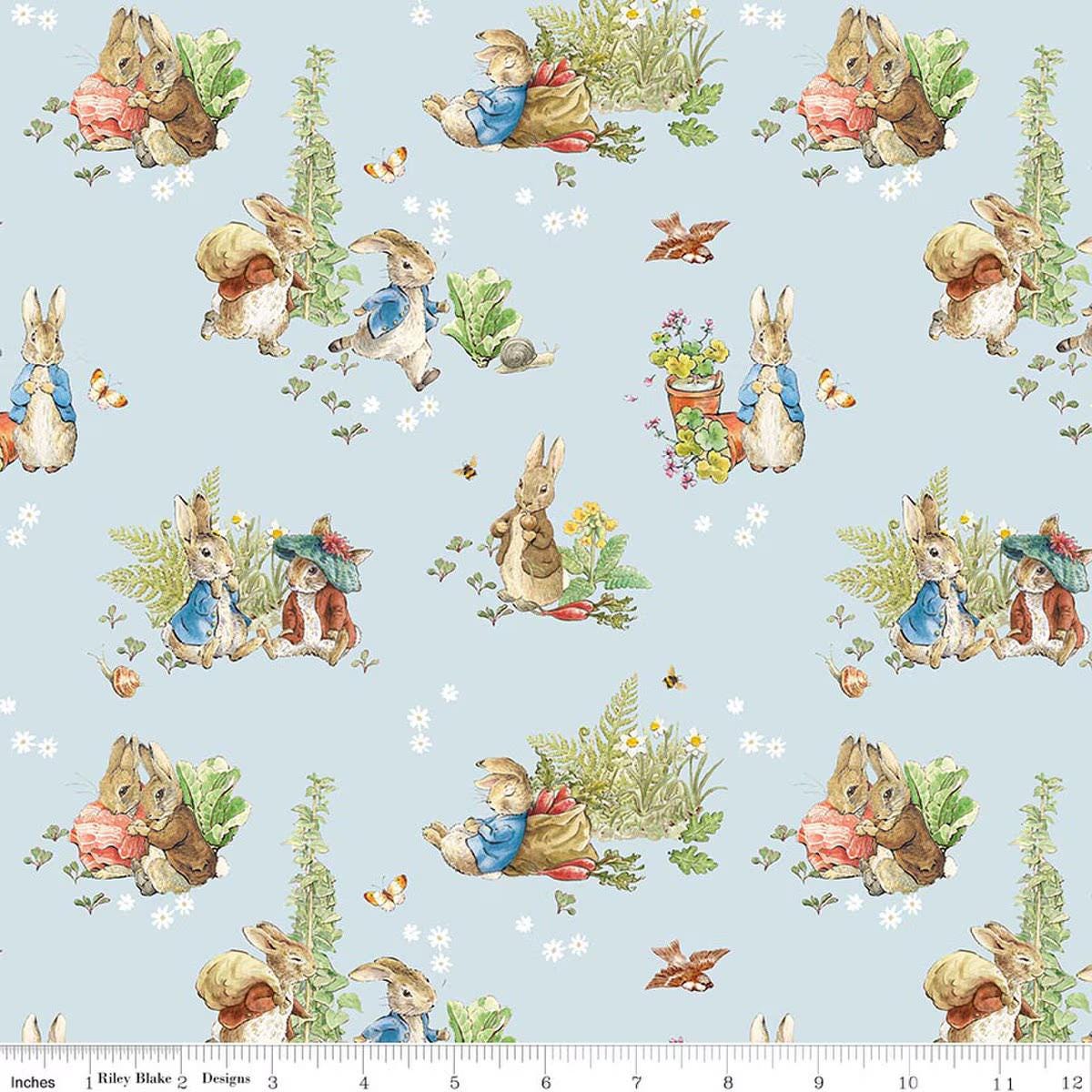 Peter Rabbit™ and Benjamin Bunny™ Main Blue CD17250-BLUE from Riley Blake 100% cotton fabric