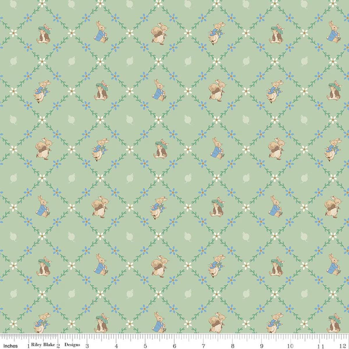 Peter Rabbit™ and Benjamin Bunny™ Lattice C17254-GREEN  from Riley Blake 100% cotton fabric