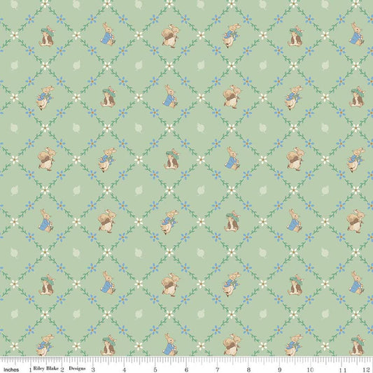 Peter Rabbit™ and Benjamin Bunny™ Lattice C17254-GREEN  from Riley Blake 100% cotton fabric
