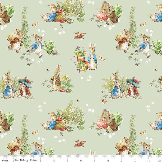 Peter Rabbit™ and Benjamin Bunny™ Main CD17250-GREEN from Riley Blake 100% cotton fabric