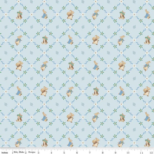 Peter Rabbit™ and Benjamin Bunny™ Lattice C17254-BLUE  from Riley Blake 100% cotton fabric