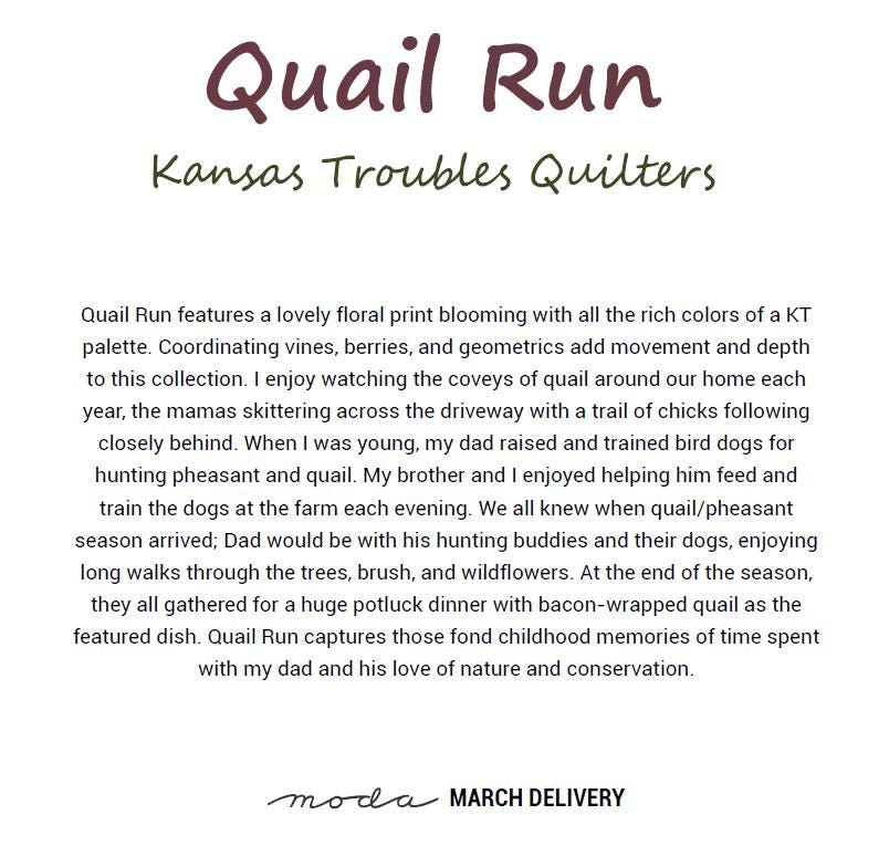 Moda Kansas Troubles  Quail Run Layer Cake 9830LC Precuts 42 pcs Layer Cake 10" x 10" 100% cotton fabric