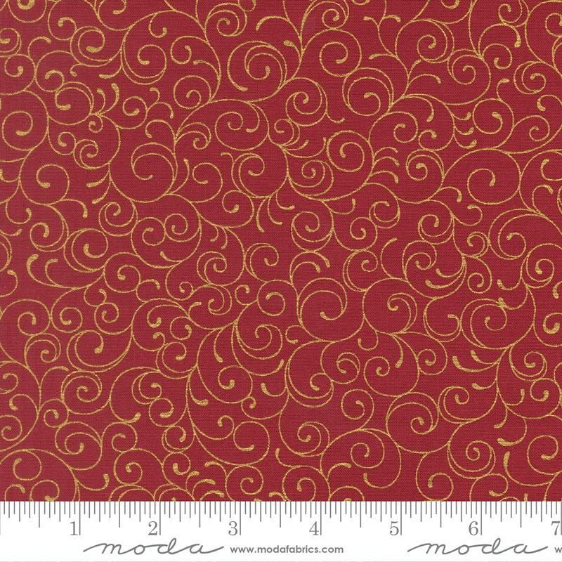Moda Merry Manor metallic 2025Crimson 33865 12M Holiday Christmas fabric 100% Cotton Fabric