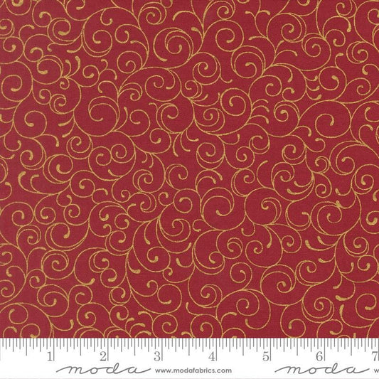 Moda Merry Manor metallic 2025Crimson 33865 12M Holiday Christmas fabric 100% Cotton Fabric