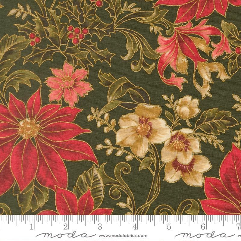 Moda Merry Manor metallic 2025Evergreen 33860 13M  Holiday Christmas fabric 100% Cotton Fabric