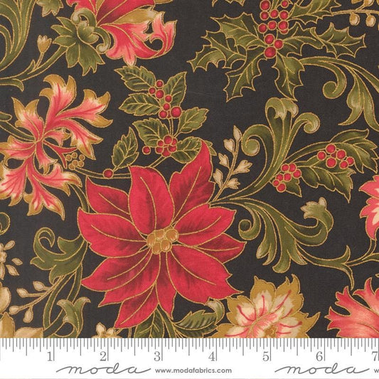 Moda Merry Manor metallic 2025Ebony 33860 14M Holiday Christmas fabric 100% Cotton Fabric