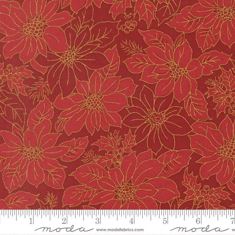 Moda Merry Manor metallic 2025Crimson 33862 12M  Holiday Christmas fabric 100% Cotton Fabric