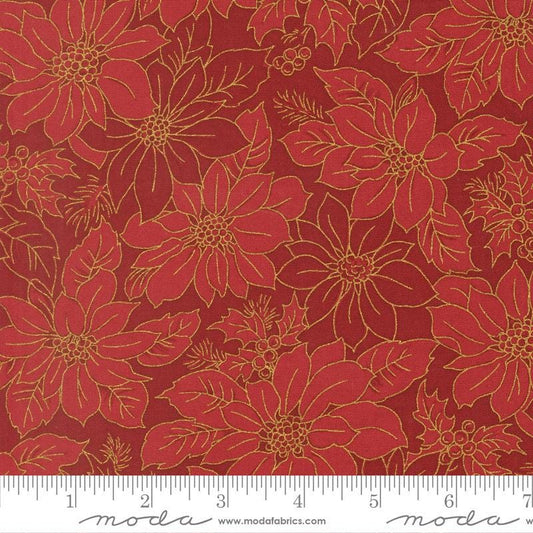 Moda Merry Manor metallic 2025Crimson 33862 12M  Holiday Christmas fabric 100% Cotton Fabric