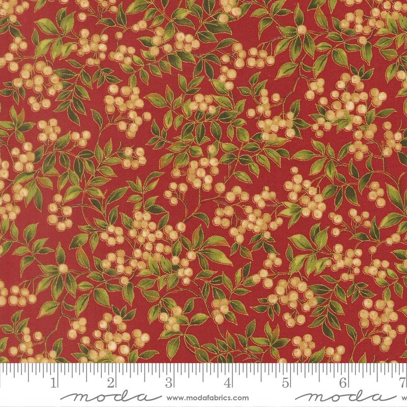 Moda Merry Manor metallic 2025Crimson 33864 12M Holiday Christmas fabric 100% Cotton Fabric