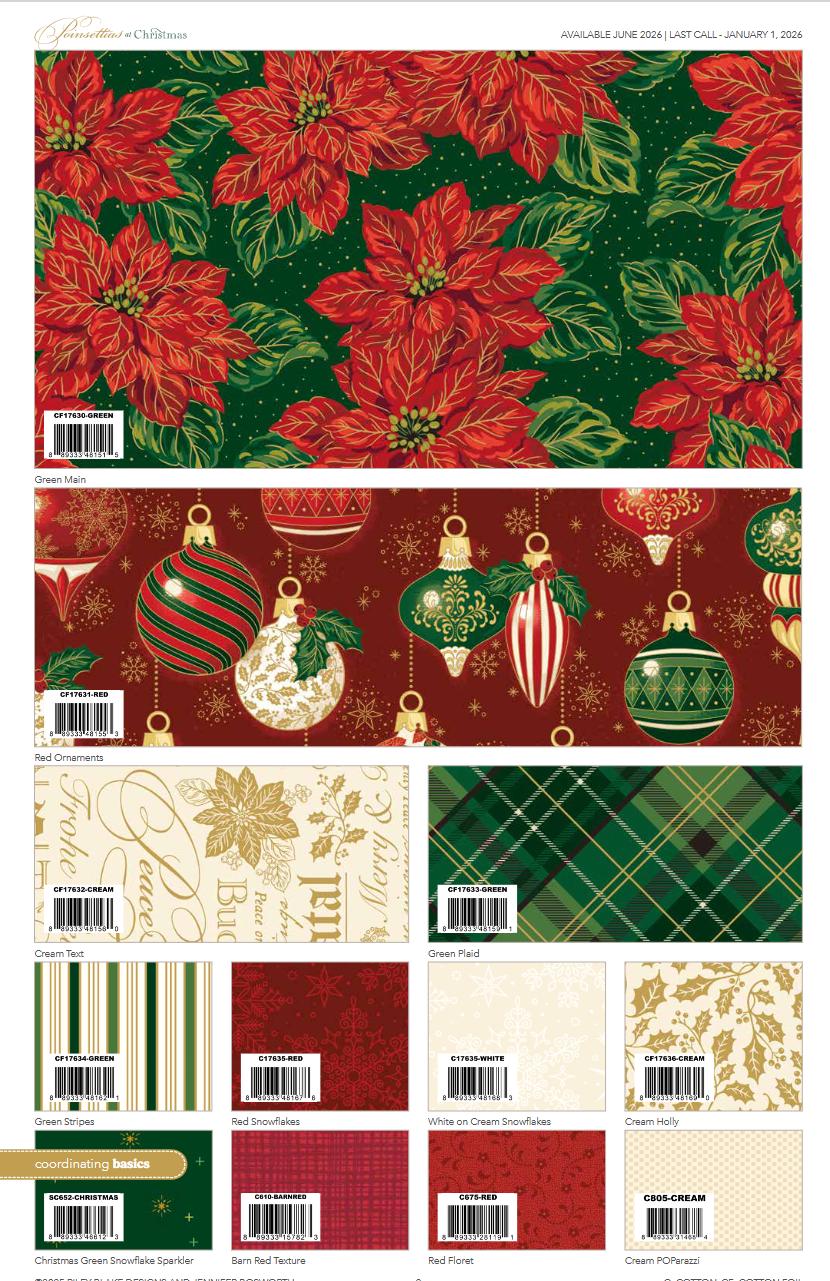 Poinsettias at Christmas Snowflakes Black Foil CF17635-BLA  by Jennifer Bosworth for Riley Blake Designs 100% cotton fabric
