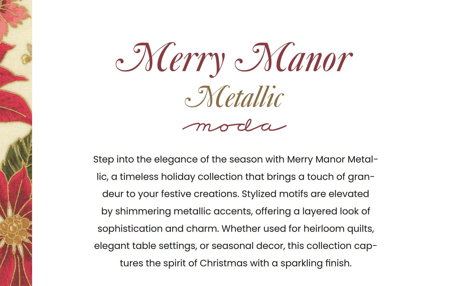 Moda Merry Manor metallic 2025Ebony 33862 14M Moda  Holiday Christmas fabric 100% Cotton Fabric