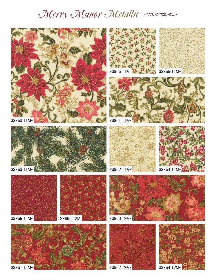 Moda Merry Manor metallic 2025Ebony 33866 14M Holiday Christmas fabric 100% Cotton Fabric