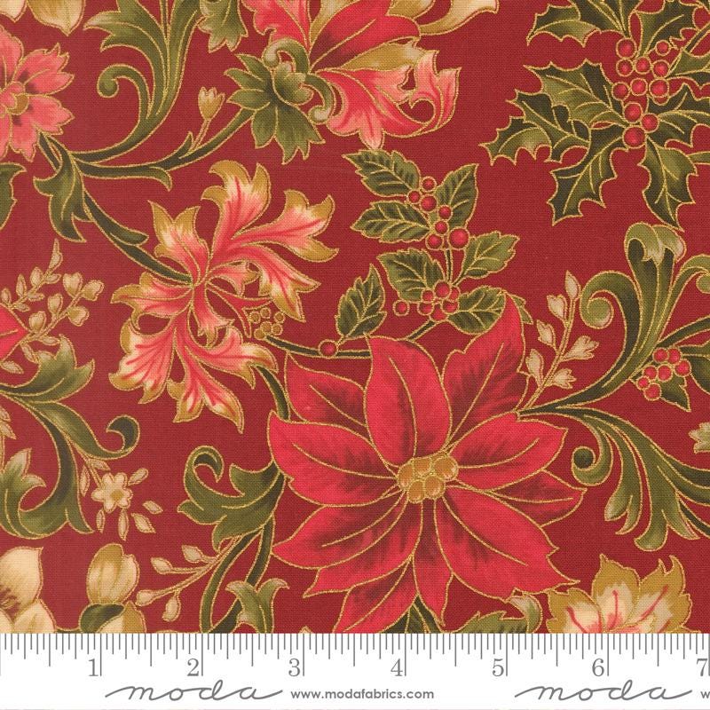 Moda Merry Manor metallic 2025Crimson 33860 12M Holiday Christmas fabric 100% Cotton Fabric