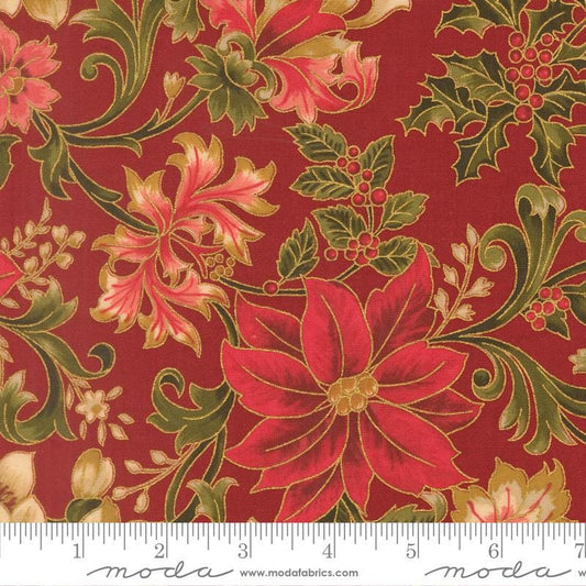 Moda Merry Manor metallic 2025Crimson 33860 12M Holiday Christmas fabric 100% Cotton Fabric