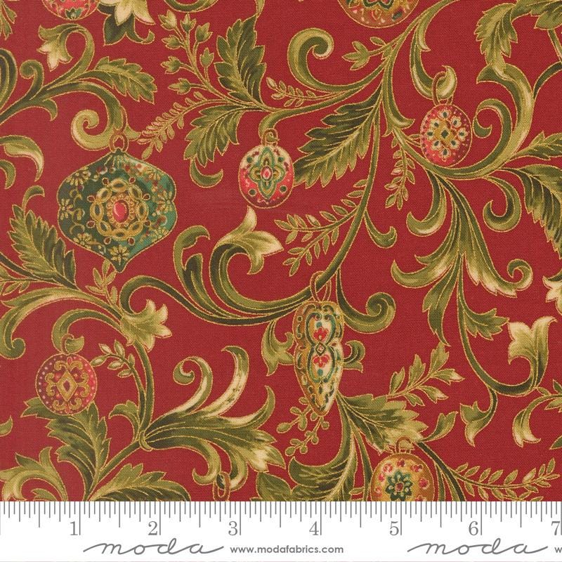 Moda Merry Manor metallic 2025Crimson 33861 12M Holiday Christmas fabric 100% Cotton Fabric