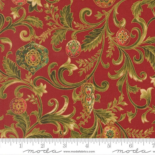 Moda Merry Manor metallic 2025Crimson 33861 12M Holiday Christmas fabric 100% Cotton Fabric