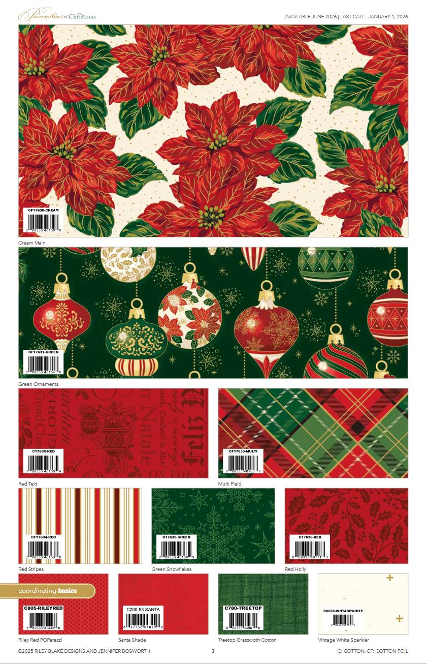 Poinsettias at Christmas Snowflakes Black Foil CF17635-BLA  by Jennifer Bosworth for Riley Blake Designs 100% cotton fabric