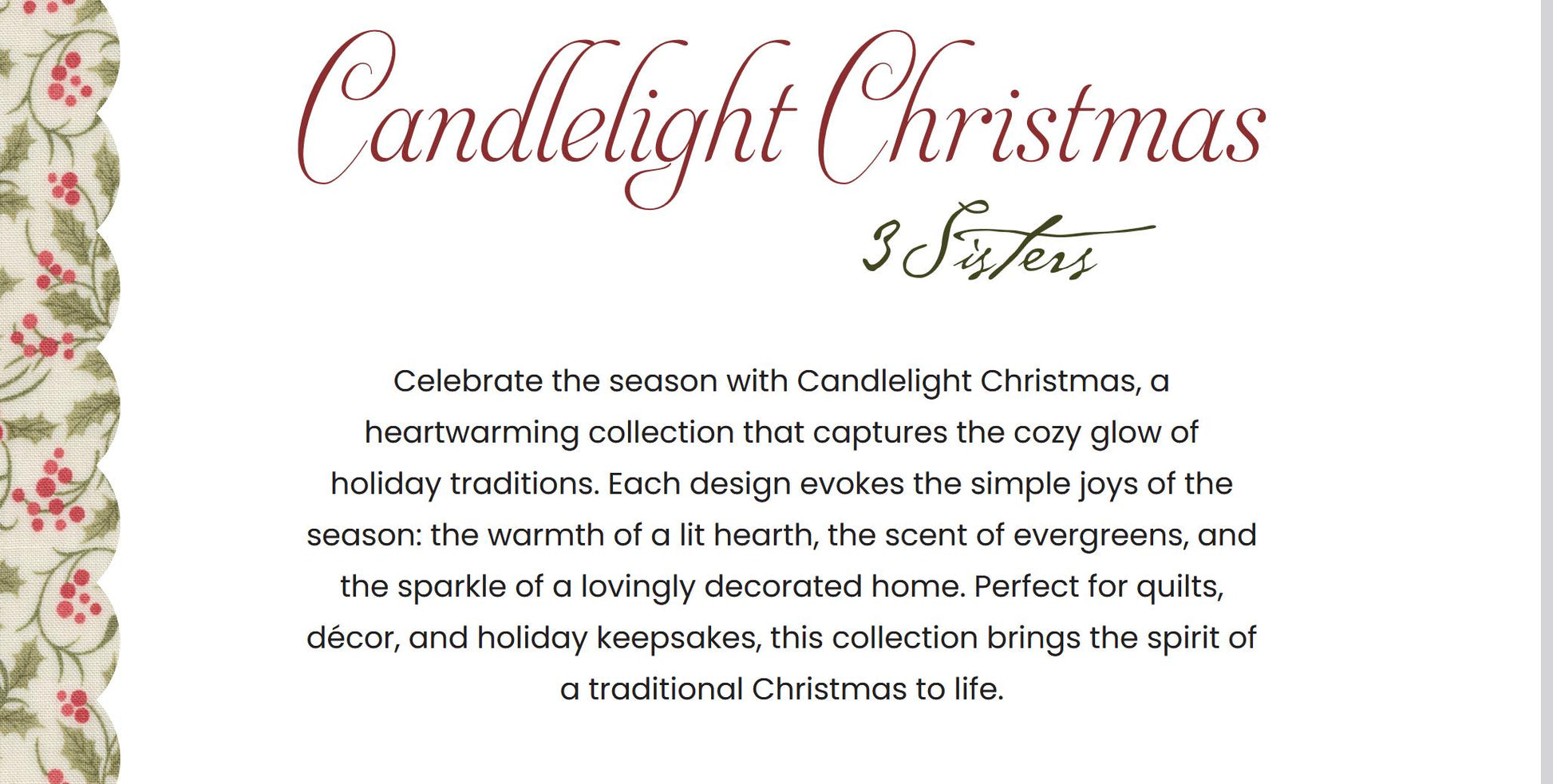 Moda Candlelight Christmas Charm pack 44420PP 5" square 42 pcs Pre-cut by  Three Sisters 100% cotton