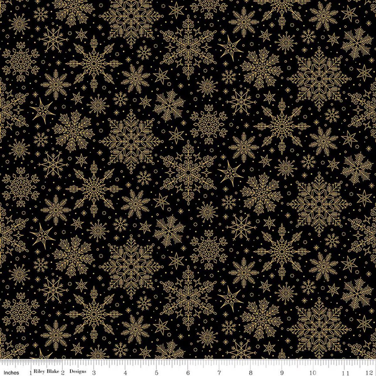 Poinsettias at Christmas Snowflakes Black Foil CF17635-BLA  by Jennifer Bosworth for Riley Blake Designs 100% cotton fabric
