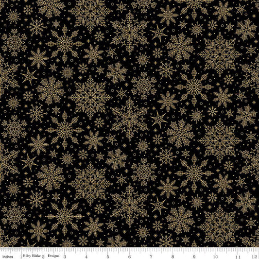 Poinsettias at Christmas Snowflakes Black Foil CF17635-BLA  by Jennifer Bosworth for Riley Blake Designs 100% cotton fabric