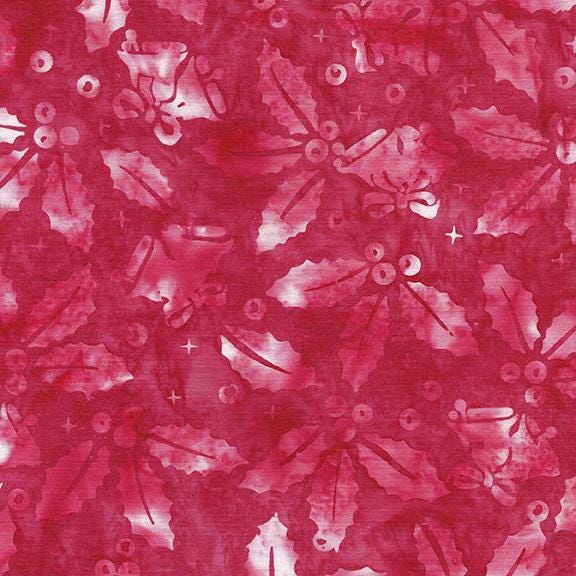 Island Batik  122408365 Holly & Bells-Red Crimson Bright Tidings Lumin Fabrics 100% cotton Batik fabric