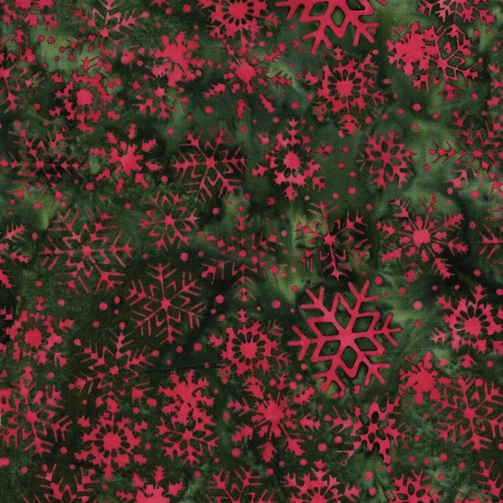 Island Batik  122502690  Snowflakes Green Grass Holiday Follies Lumin Fabrics 100% cotton Batik fabric