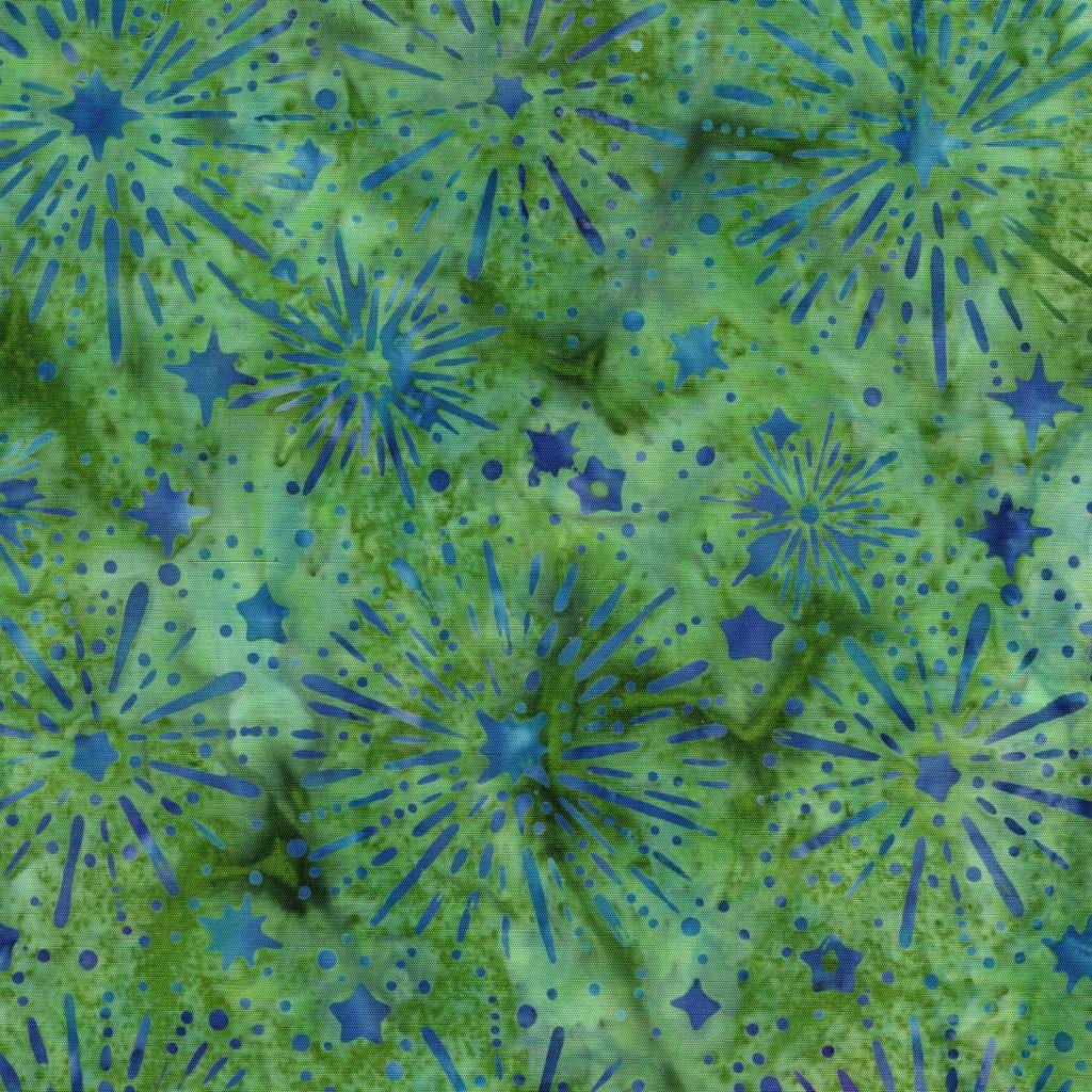 Island Batik 122564650  Sunburst Stars Green Gecko Lunar Glow Lumin Fabrics 100% cotton Batik fabric