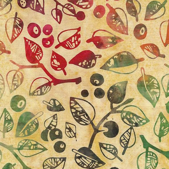 Island Batik 622406203 / Berries and Leaves-Yellow Parchment Lumin Fabrics 100% cotton Batik fabric