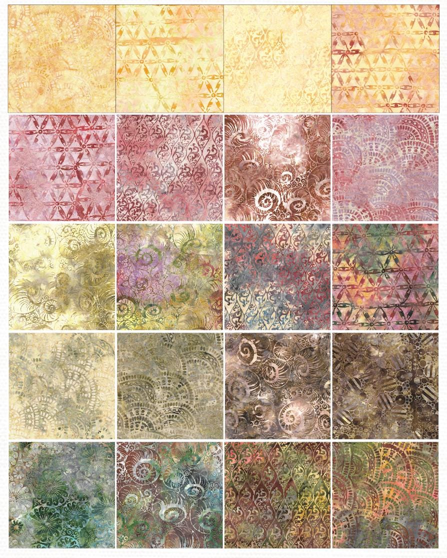 Island Batik Peach Blossom-ST / Stack layer cake from Lumin Fabrics 42 pcs 10" squares 100% cotton batik