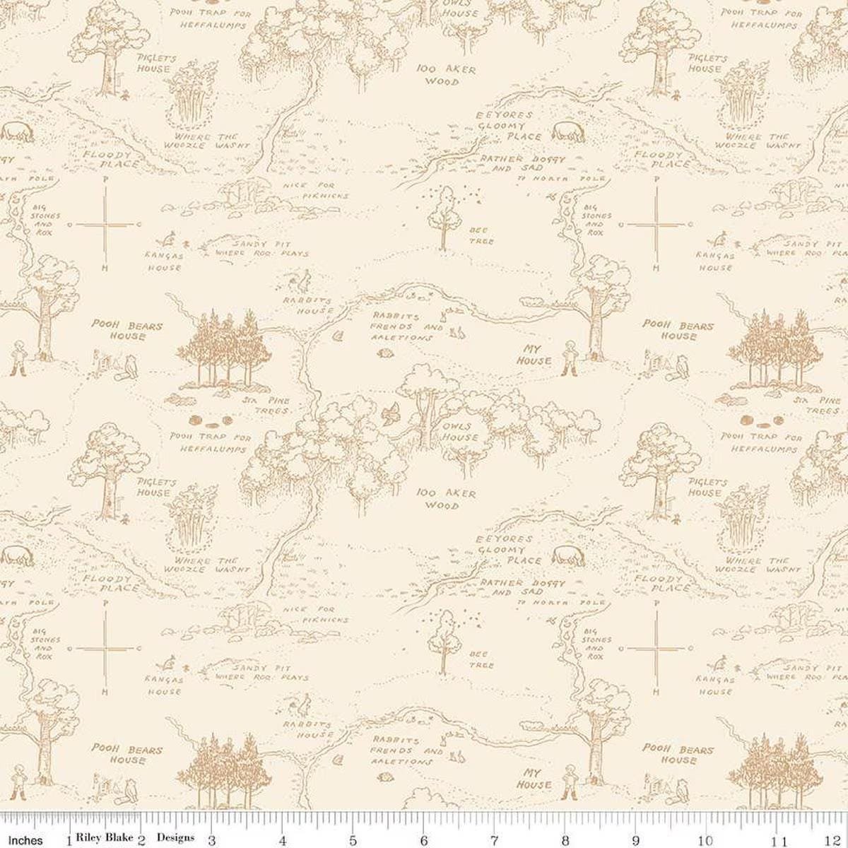 Winnie the Pooh Map Cream C17001-Cream, Green, and Brown from Riley Blake Designs 100% cotton fabric