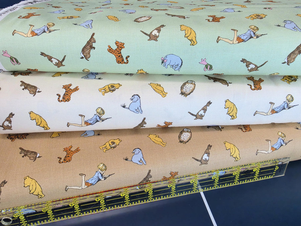 Winnie the Pooh Characters C17003-Green, Cream, and Brown from Riley Blake Designs 100% cotton fabric